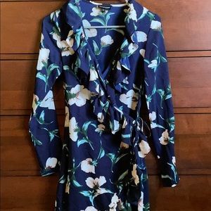 Navy Blue Floral Wrap Dress